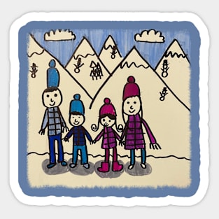 Snowy day in the Alps with family Sticker